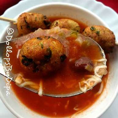 Tomato Soup With Cottage Cheese Balls Recipe By Deepa Rupani At