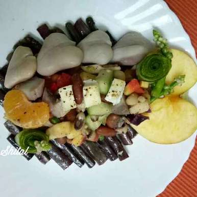 Greek Water Chestnut Fruits And Beans Salad With Cottage Cheese